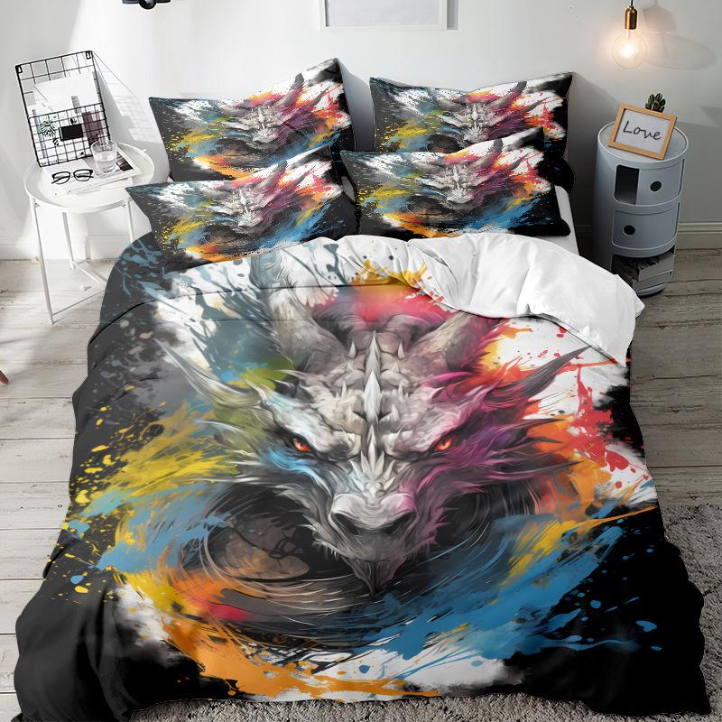 Wolf Head Series 3D Digital Printing Three-Piece Bedding Kit Sheet Quilt Cover