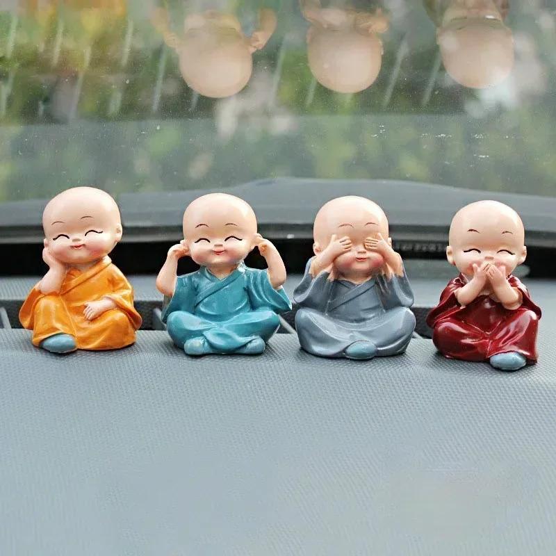 Cute Little Monk Sculpture Resin Crafts Monk Buddha Statue Creative Buddha Statue Table and Cart Decoration 4 Pieces/set