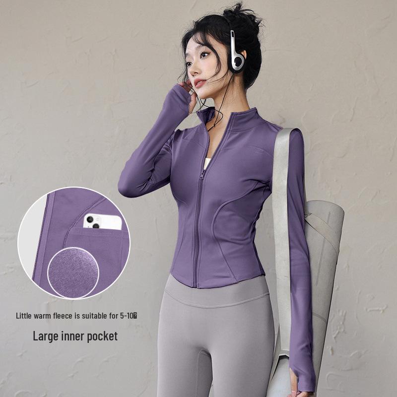 Damen Frühlings-Yoga-Bekleidung 2026: Dünne Fleece-Sportjacke mit Stehkragen, Reißverschluss, enganliegend für Laufen & Fitness.