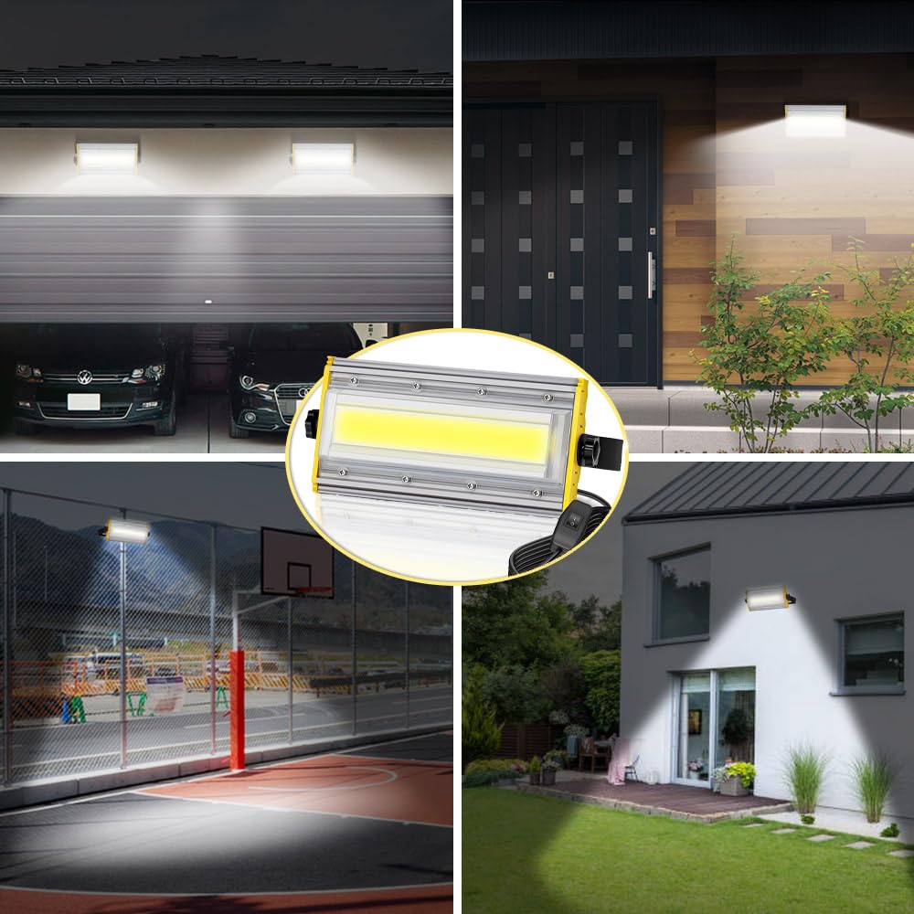Shineshre LED Floodlight, Outdoor, 50W Work Light (850W Equivalent), 8000LM, Outlet Type, Ultra-Thin, Security Light, Entryway Light, Daylight White,