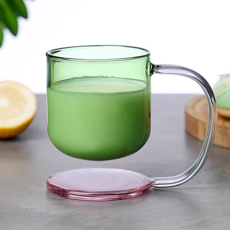 Colored suspended glass with handle Heat-resistant high borosilicate milk cup Office home coffee cup gift
