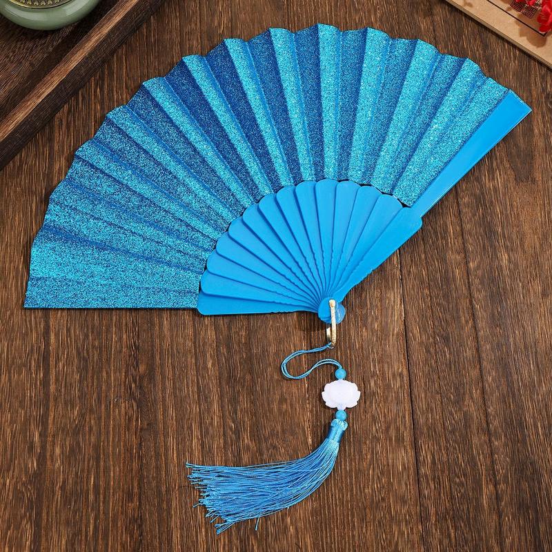 Vintage Folding Fan Chinese Style Dance Performance Hand Fans Gold Powder Plastic Fan Art Craft Gift Home Decor