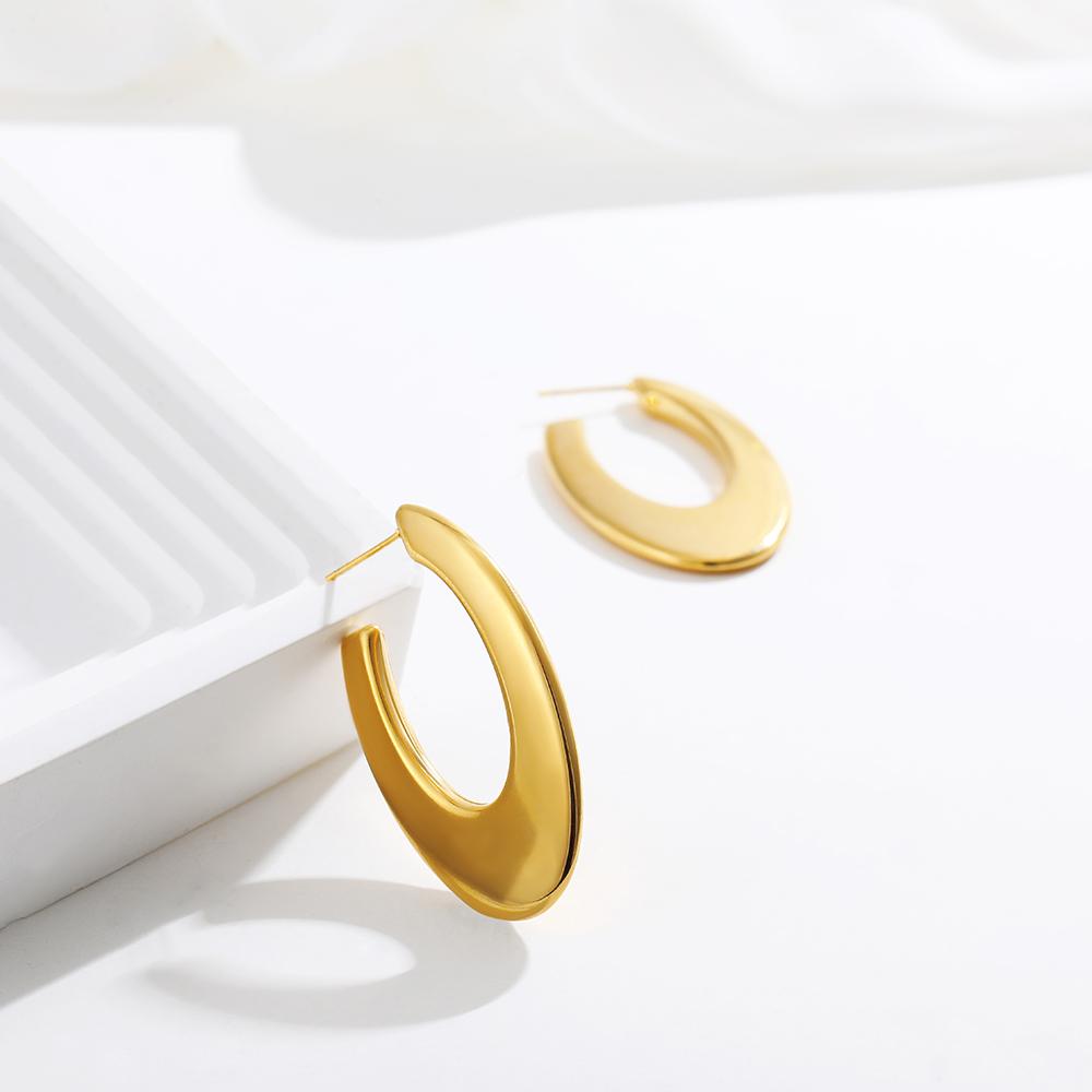 Exquisite Stainless Steel U Shape Hoop Earrings for Women 18K Gold Plated Waterproof Glossy Metal Hammered Earrings Punk Jewelry