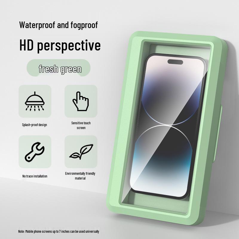 Waterproof Rotatable Wall-Mounted Phone Holder for Bathroom & Kitchen, Anti-Fog Case with Hole for Binge-Watching.