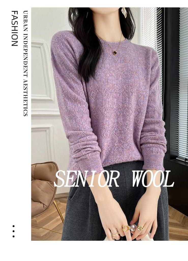 2024 Autumn/Winter Knit Wool Round Neck Hollow Out Slimming Loose Sweater