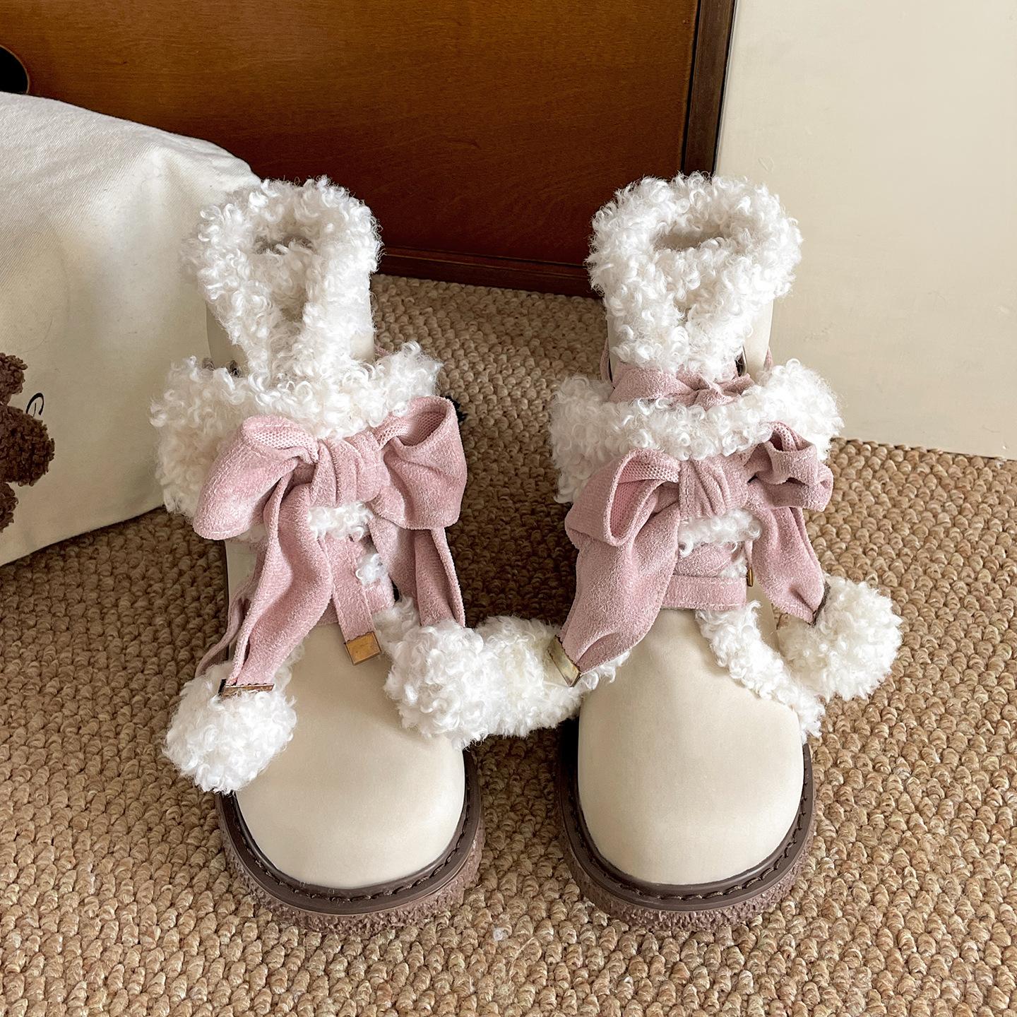 

Fashion Platform Snow Boots Women s Fur Lined Winter Warm Shoes Lace-up Pompom Casual Ankle Booties for Women Bottes Femmes 35 розовый