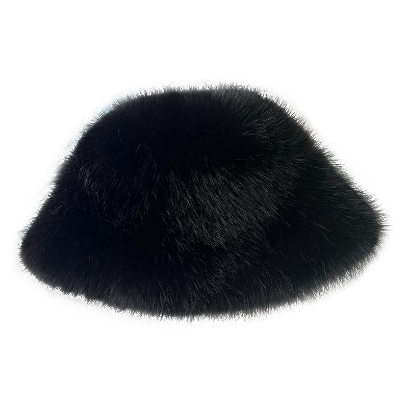 Damen Herbst/Winter Verdickter Imitations-Fuchsfell Eimerhut - Modisch, Warm, Einfarbiges Design