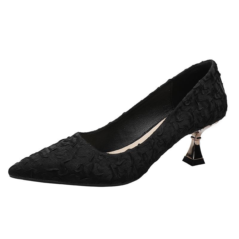 High heels stiletto new pointed temperament black work shoes women's simple small heel single shoes