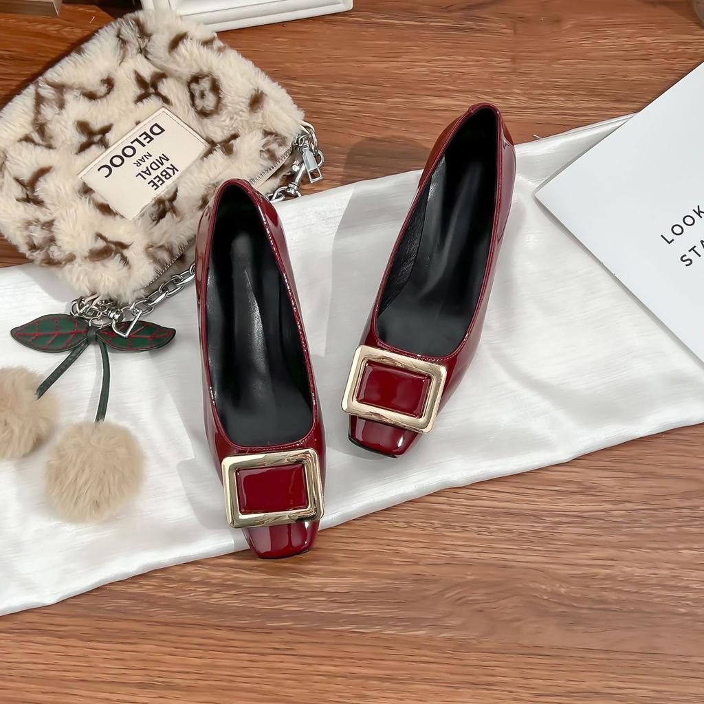 Grape mother spring new French fashion high heels for women to wear high-end thick heels not tired feet shallow mouth single shoes