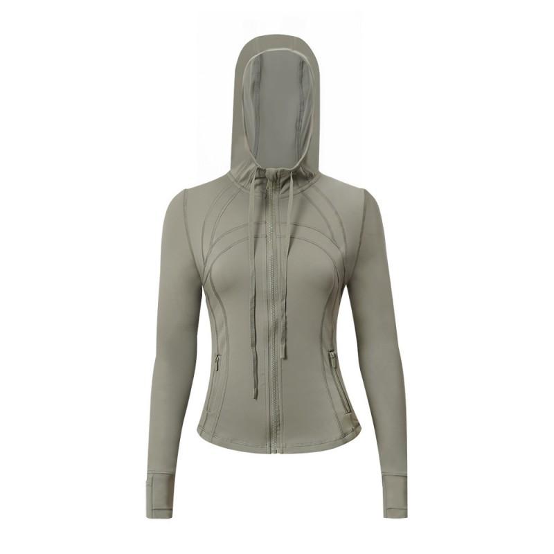 Damen atmungsaktive Kapuzen-Yogajacke Langarm Fitness Top Activewear