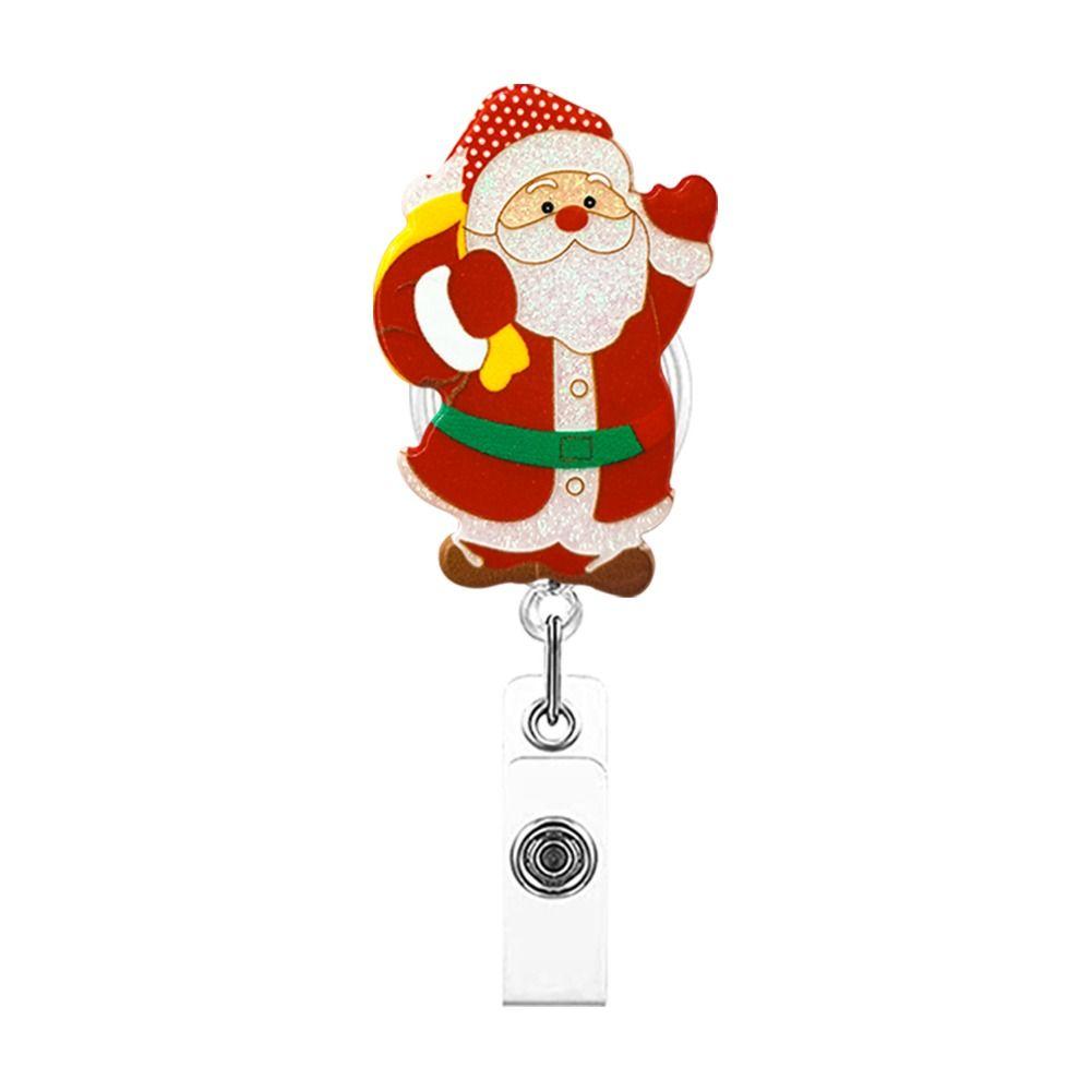 Santa Claus Christmas Badge Reel Acrylic ID Card Holder Retractable Badge Holder Name Card