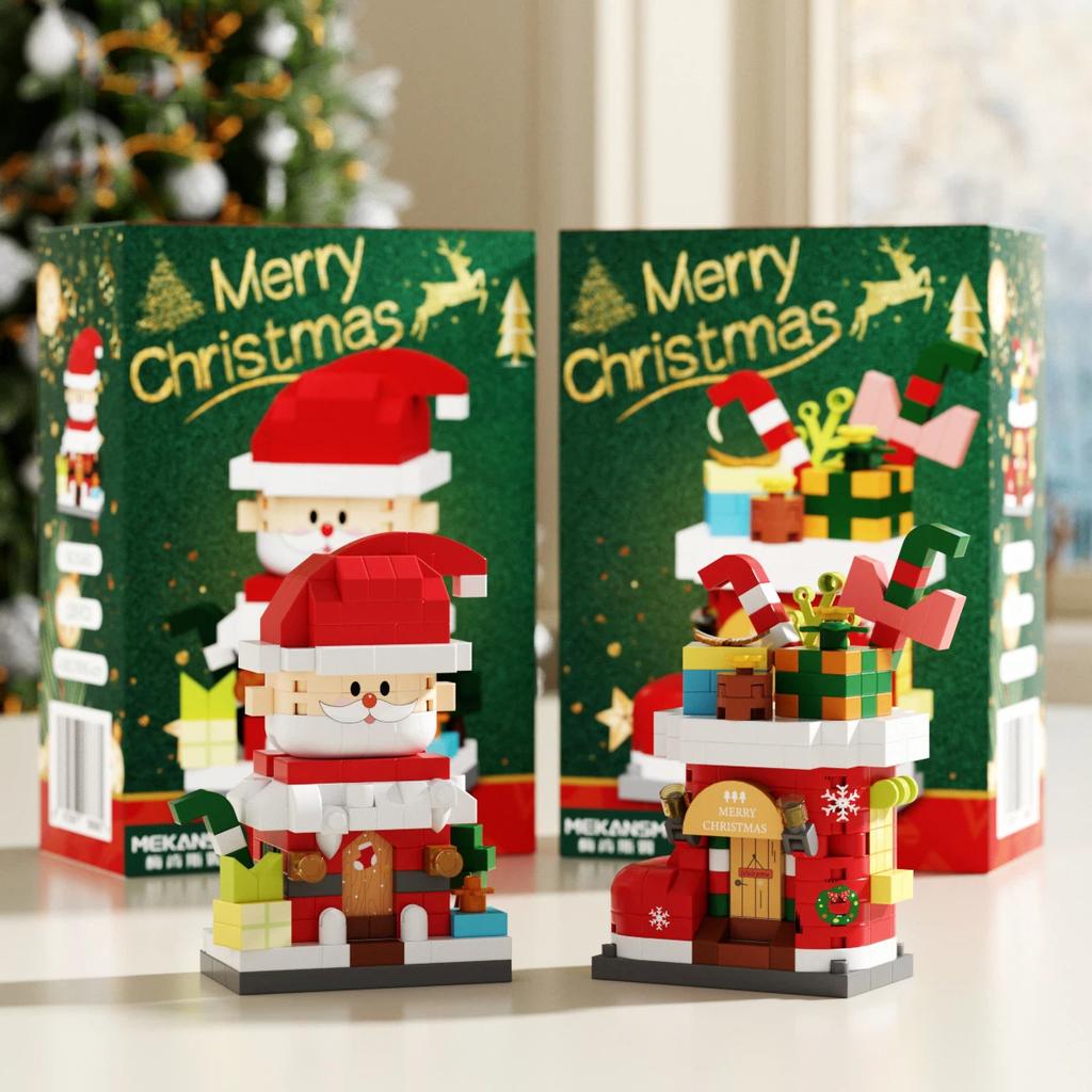 Non-Toxic 33 Style Cartoon Santa Claus Snowman Wishing Tree Apple Candy House Building Blocks City Compatible Diy Toys Children'S Gifts