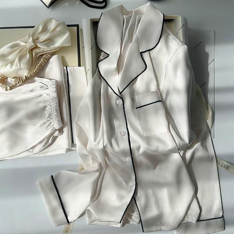 Frühling und Herbst Hochentwickeltes Gefühl von Eisseide Pyjama Hausanzug Sets Mädchen Langärmlig Einfacher Wind Pyjama Hausanzug Set