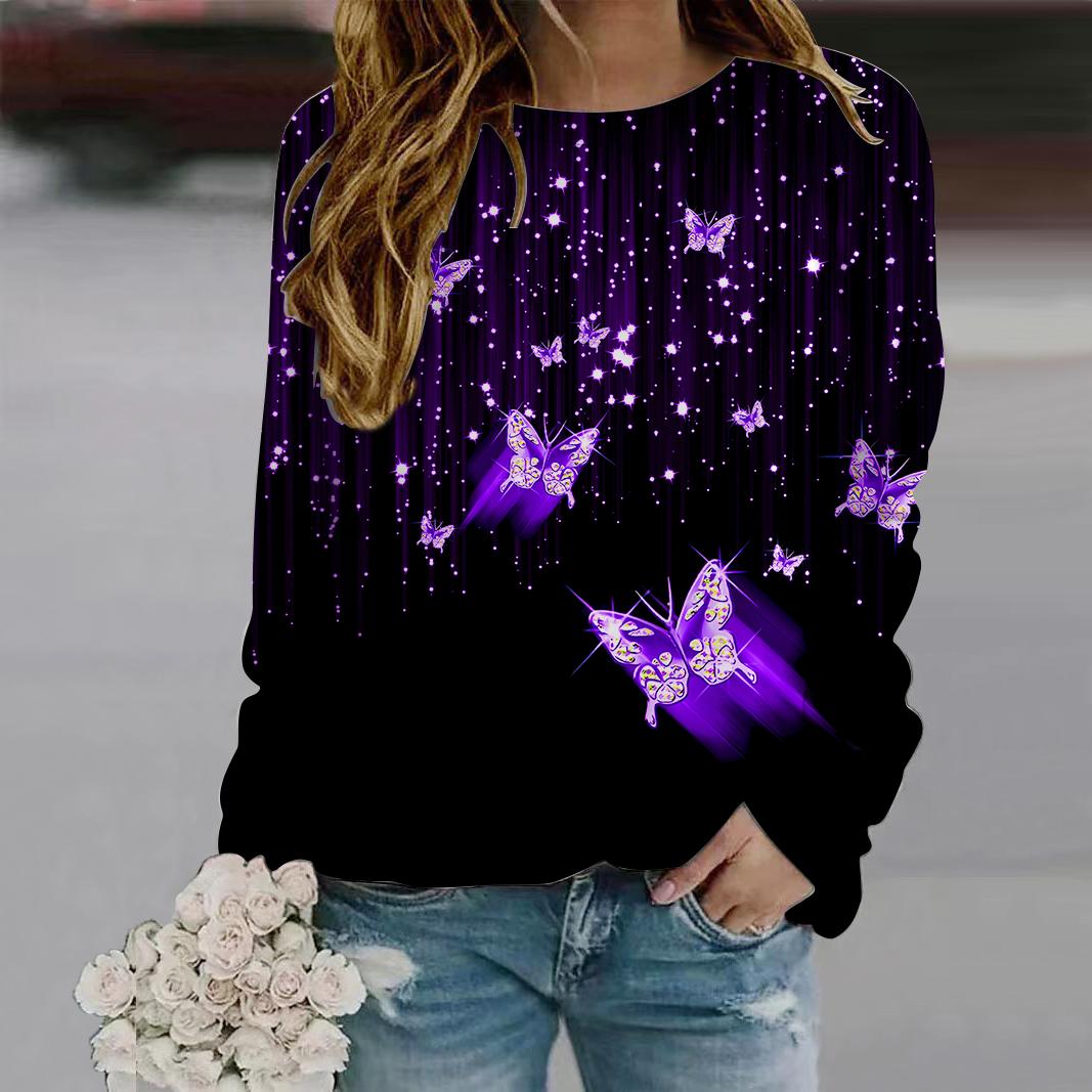 Осенняя женская модная футболка с круглым вырезом и длинным рукавом — фото 2