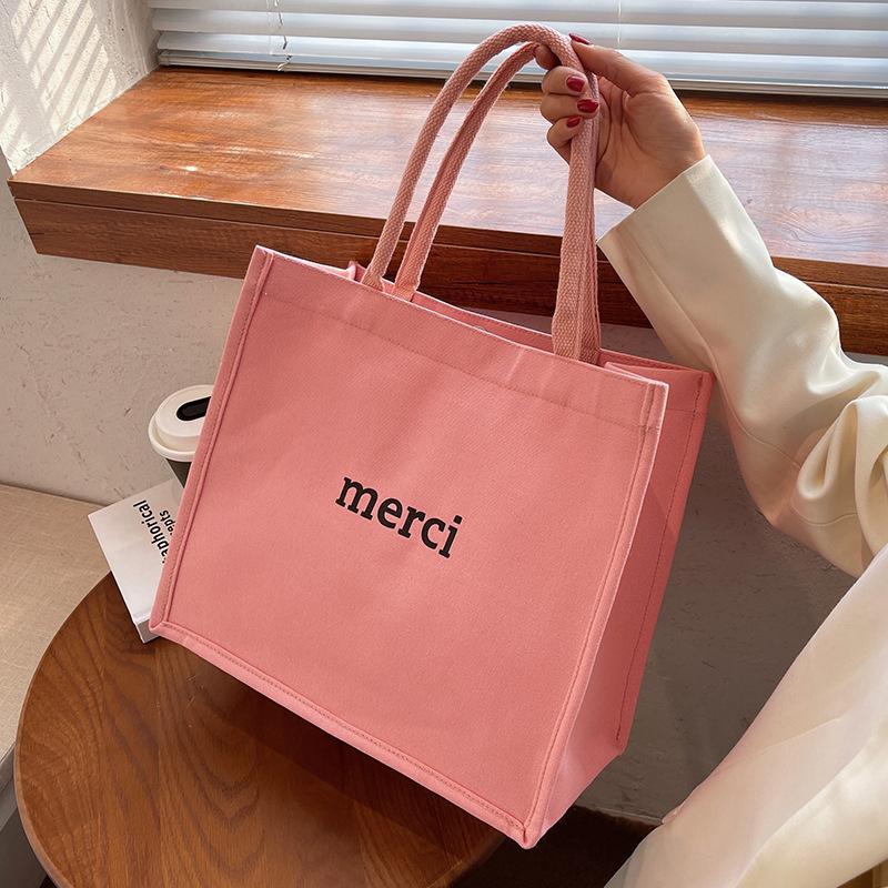 Canvasväska Dam Stor Kapacitet Toteväska Ny Koreansk Stil Enkel Studenter Klass Enaxlad Toteväska Trend