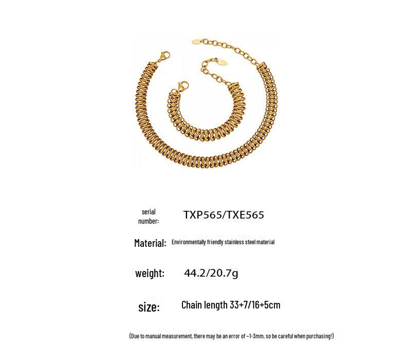 Handmade Stainless Steel 18K Gold Cuban Necklace & Bracelet Set - Trendy Street Dance Hip Hop Style