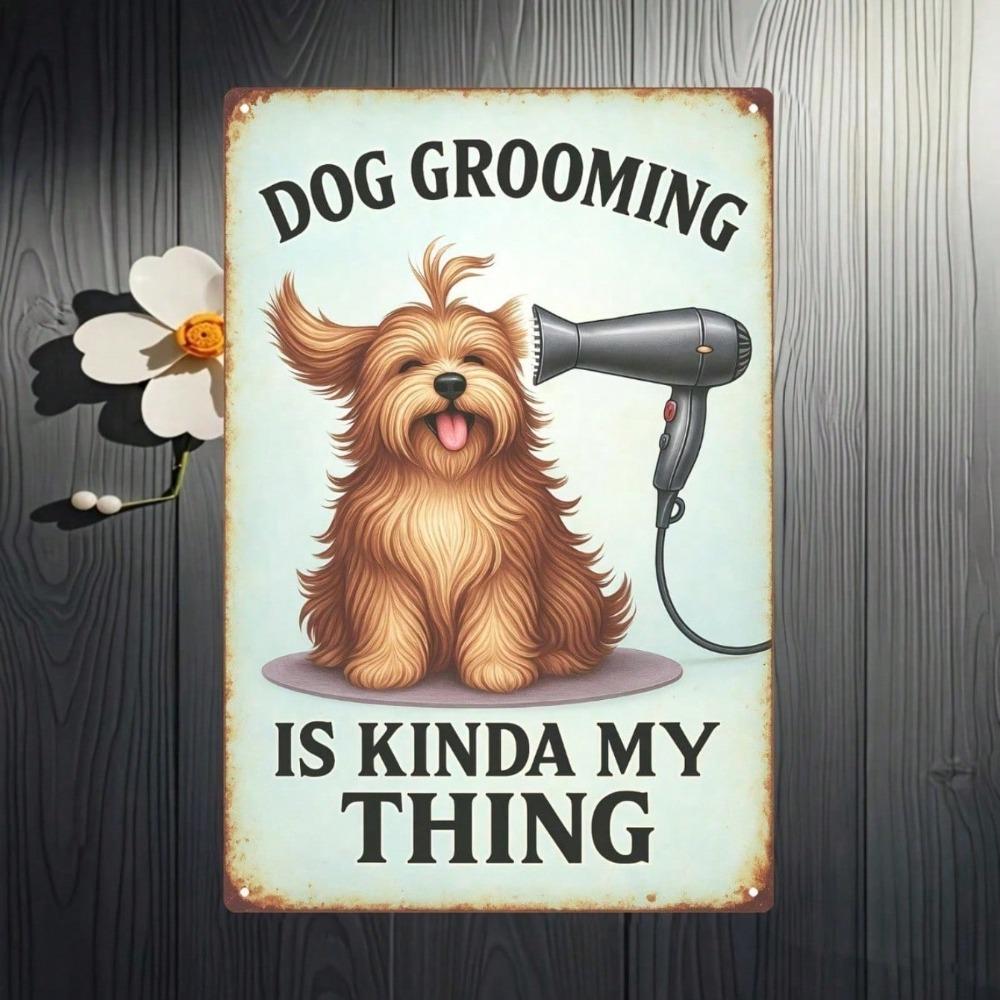 1pc Vintage Dog Grooming Metal Sign, Retro Light Green Poodle & Barkley Wall Decor, Iron Tin Gift for Dog Groomer