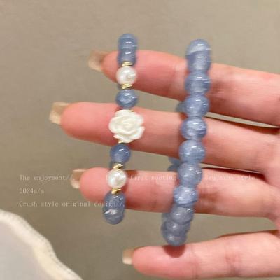 Aquamarine Camellia Bracelet Women's Niche Design High Value Student Party Beaded Jewelry