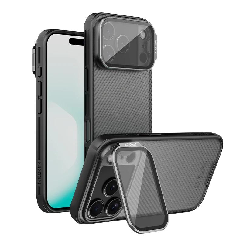 NILLKIN Mágneses tok iPhone 18 Pro/18 Pro Max készülékhez, Csúsztatható kameratakaró rejtett támasztóval, Alumínium támasztó, Ütésálló
