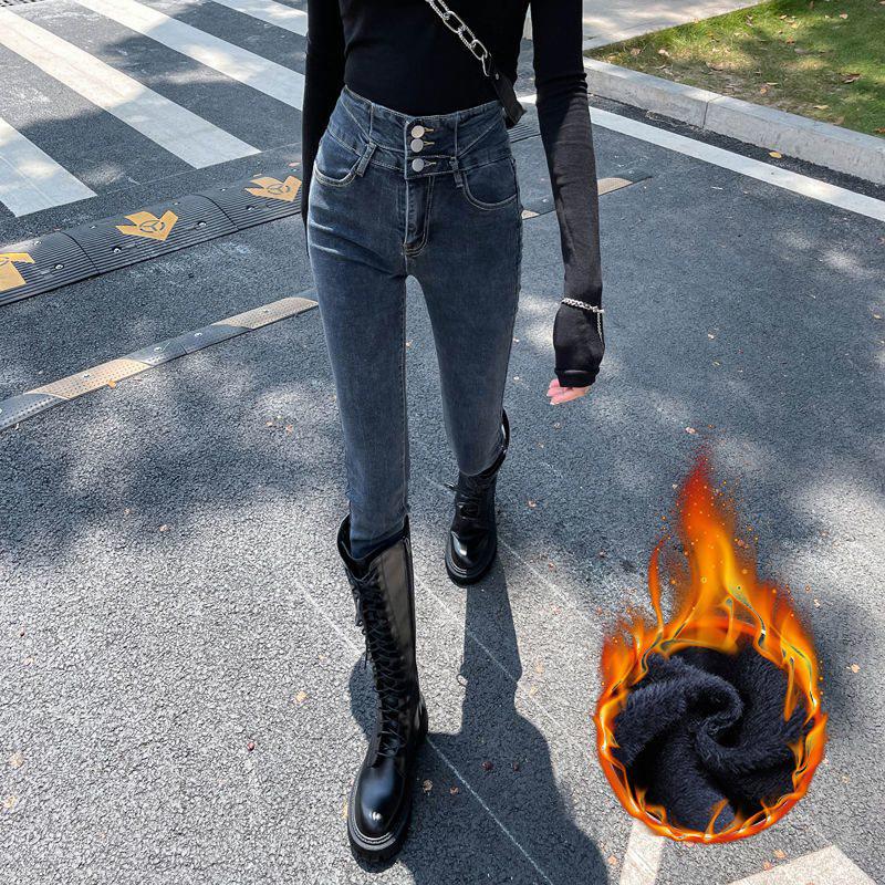 2025 New Women's High-Waisted Fleece-Lined Skinny Jeans – Slimming, Tall, Versatile, Lengthened for 175cm and Above