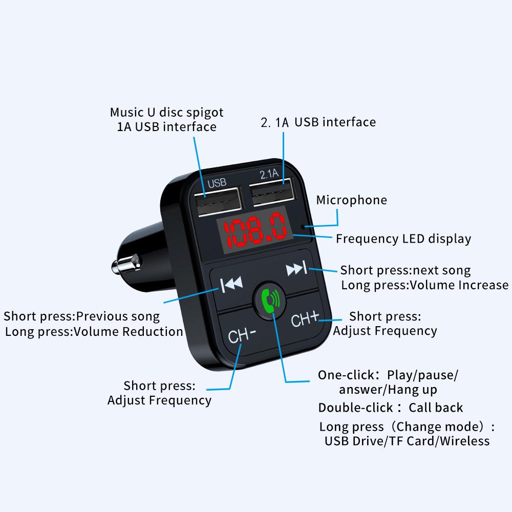 Car Charger FM Transmitter Bluetooth Audio Dual USB Car MP3 Player Autoradio Handsfree Charger Fast Charger Car Accessories