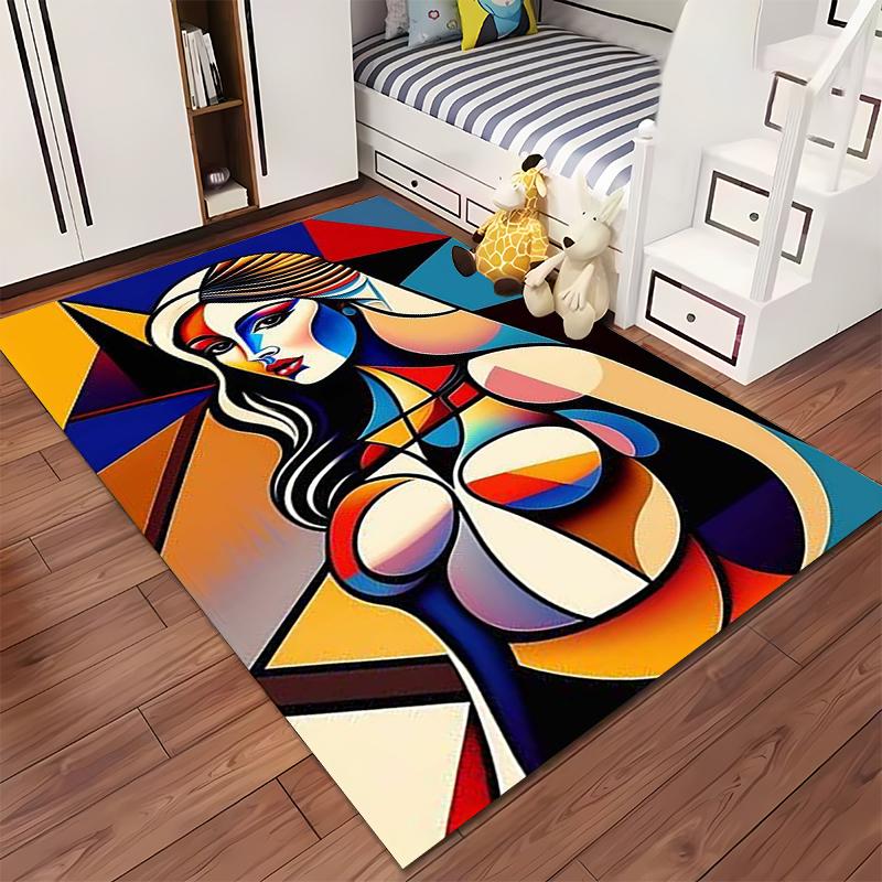 Abstract Cubist Woman Portrait Art Rug Non-slip rug suitable for living room and bedroom sofas