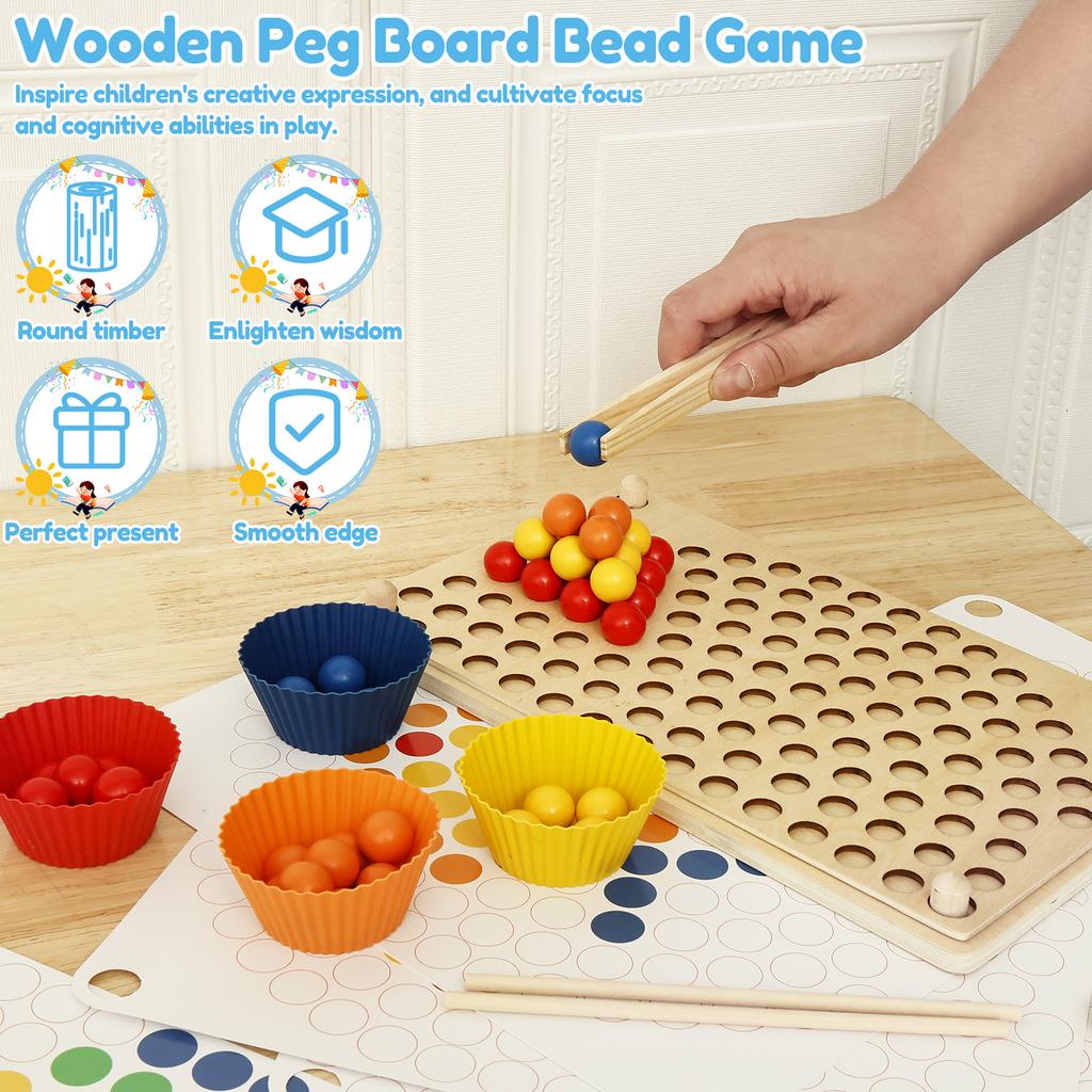 Wooden Peg Board Bead Game Toy Toddler Montessori Toys Baby Stacking Matching Counting Color Sorting Game Early Education Toys