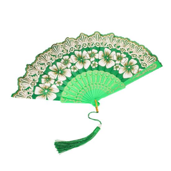 

Yousheng Chinese Style Flower Folding Fan with Faux Pearl Tassel Portable Plastic Ribs Hand Fan Women Dance Performance Props Party