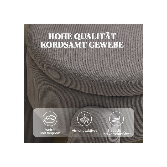 Banc de rangement - MUVOE - Moderne - Tissu velours côtelé - Gris - 104x36x15 cm