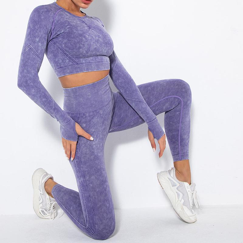 Seamless Frosted Yoga Set: Long Sleeve & High Waist Pants for Women