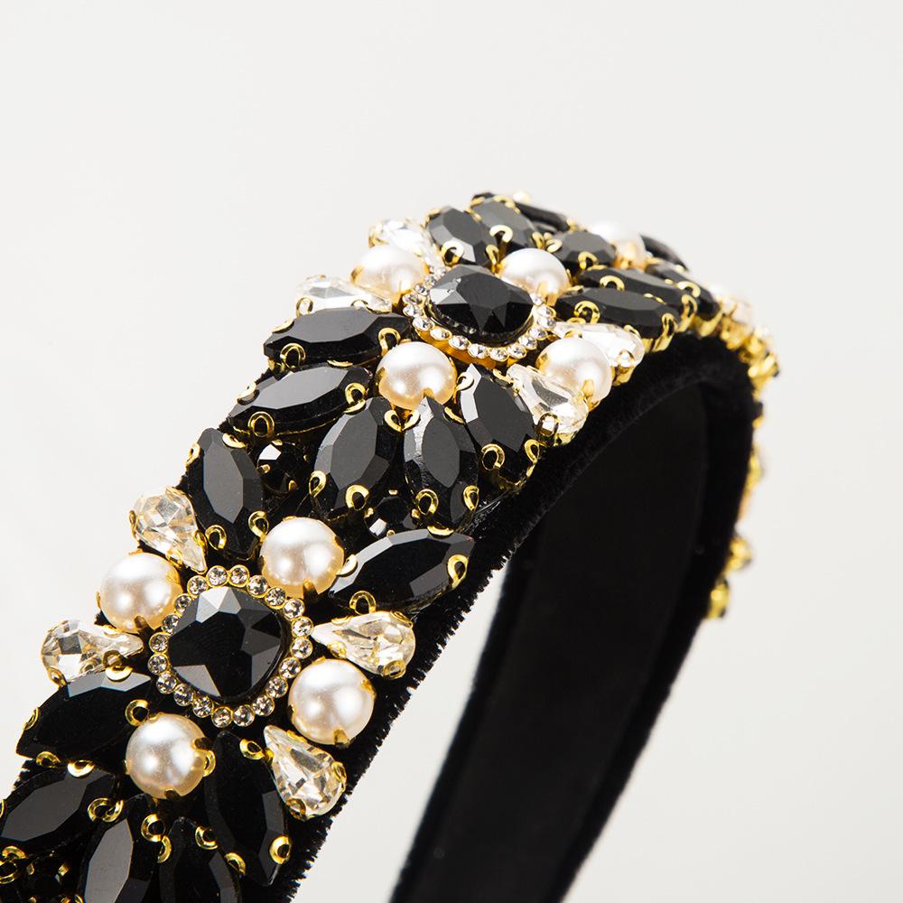 Baroque Velvet Full Diamond Headbands Pearl Shimmering Court Style Hair Accessories For Women's Party Hairband Hair Band Hoop
