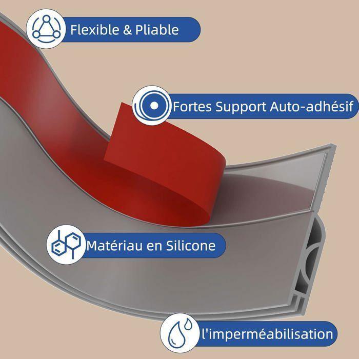 Bas de porte isolant auto-adhésif 100 x 5 cm en silicone – boudin thermique anti-froid, anti-poussière, insonorisant (gris)