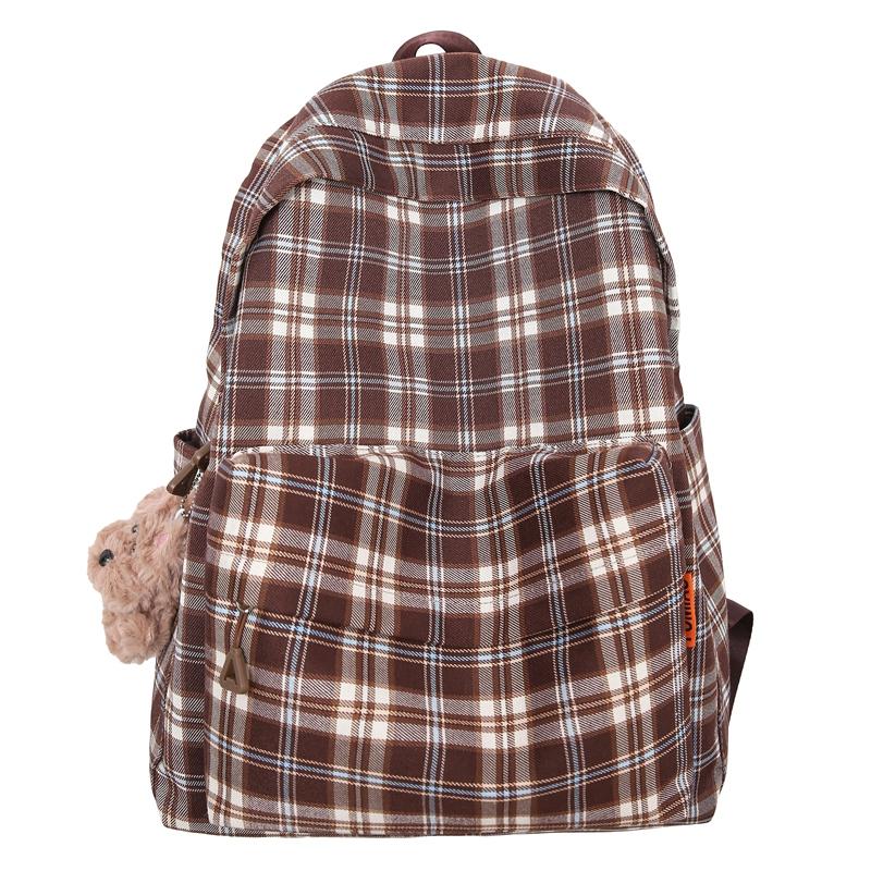 Studentský kostkovaný školní batoh Dámský velkokapacitní batoh Cestovní batoh
