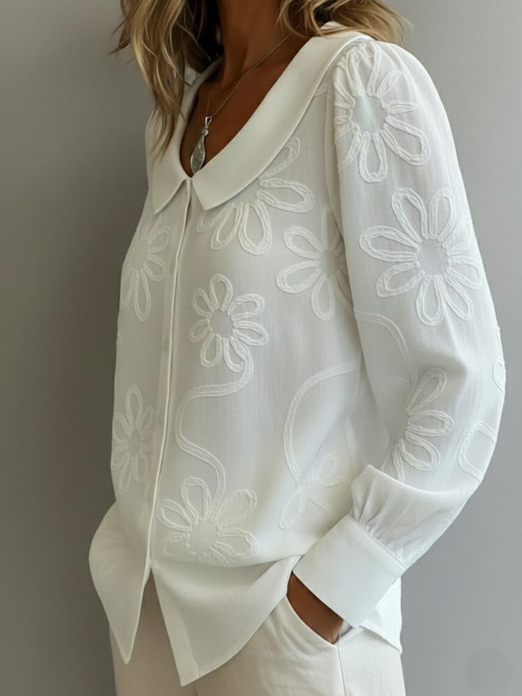 2026 Spring-Summer Embroidery Jacquard Doll Collar Long Sleeve Shirt