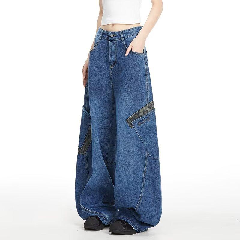 Unisex High Waist Barrel Jeans Loose Fit Streetwear Wide Leg Jeans Vintage American Zip Fly Stretch Denim Trousers