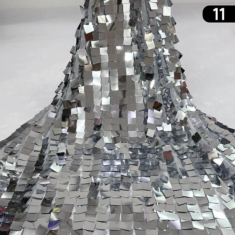 1 Yard Monochromatic Big Square Shiny Mesh Base Fabric Costume Sequin Fabric Women Evening Banquet Dress Sewing Diy Sold By Yard
