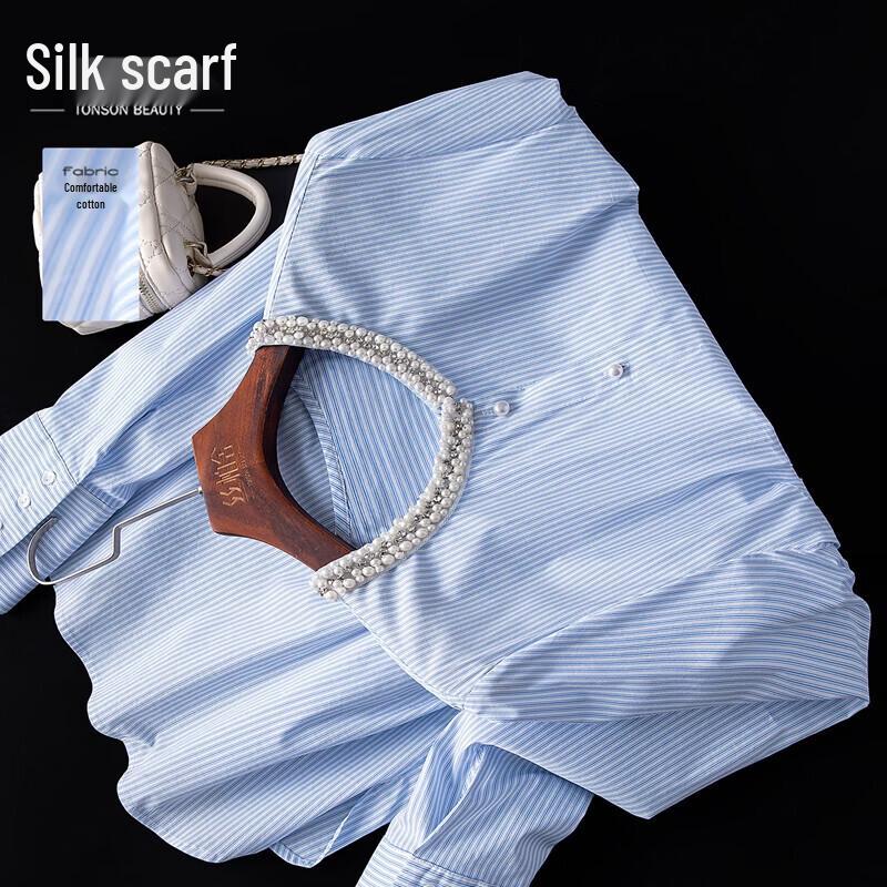 Women s Striped Long Sleeve Round Neck Blouse L