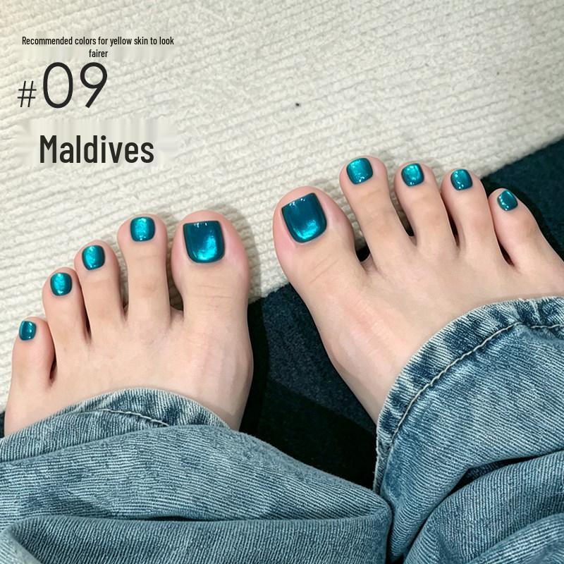 ROLITA Maldives Cat Eye Gel Polish Set - Super Sparkle Blue Pedicure Kit with Transparent Glass Beads.