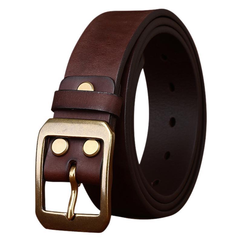 Washed Thickened Retro Matte First Layer Cowhide Belt Men'S Leather Simple Versatile Casual Jeans Copper Buckle Belt