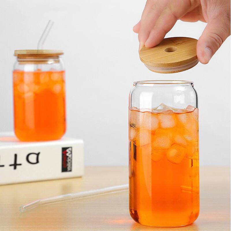 550ml Glass Drinking Cup with Straw and Bamboo Lid