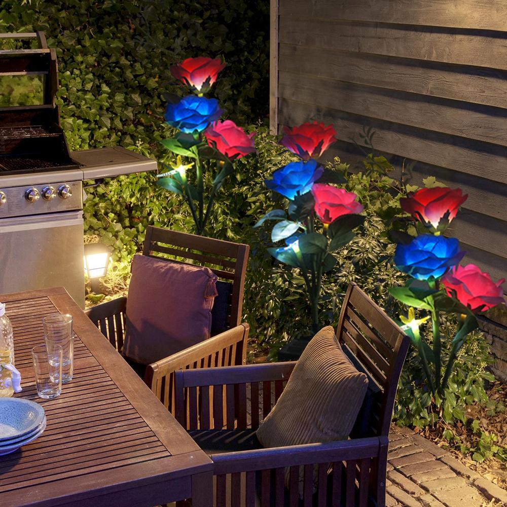 LED Solar Light Waterproof Rose Flowers Lamp Outdoor Decorative for Garden Yard Lawn Path Lighting Holiday Wedding Decor