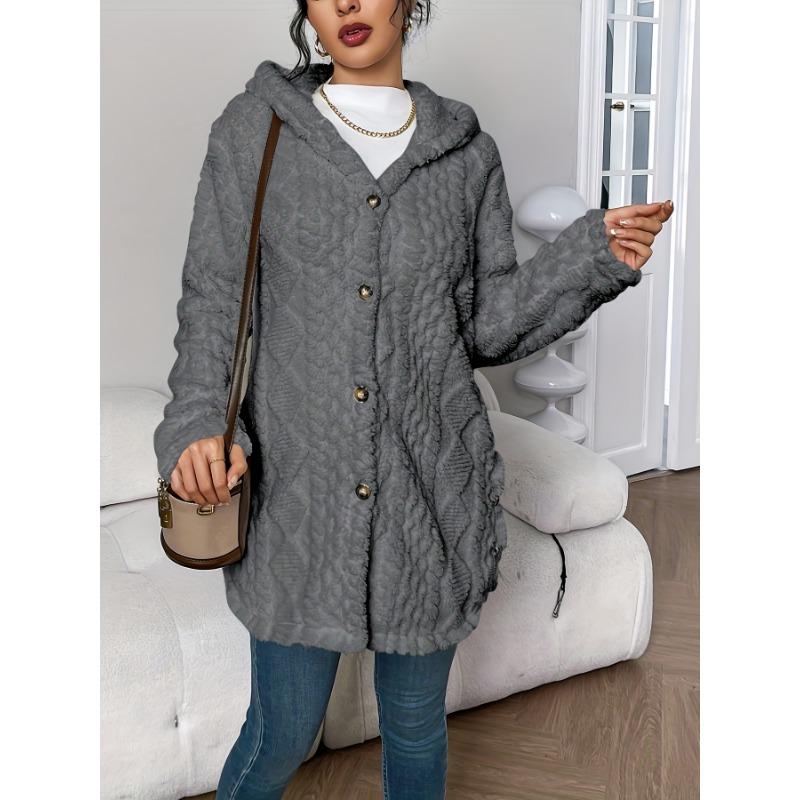 [Cozy Winter Cardigan] Warm & Cozy Women's Winter Plush Diamond-Patterned Hooded Cardigan | Longline Loose Fit Open Front Long Sleeve Coat
