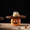 Halloween Pumpkin Wooden Serving Tray – Wooden Dessert and Bread Display Stand for Holiday Party Décor