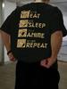 Men's Anime Graphic T-Shirt - Japanese Text & Eat Sleep Anime Repeat Design Casual Round Neck