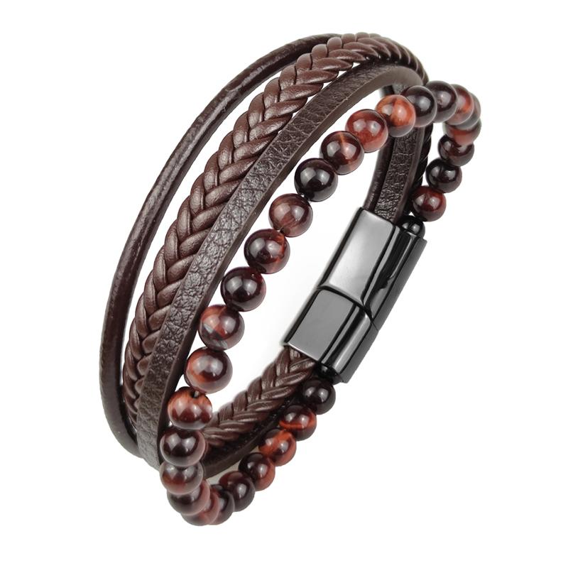 Men Bracelet Rope Stainless Steel Magnetic Natural Stone Leather Beaded Braclet Volcanic Stone bracelet bangles Chain Gift