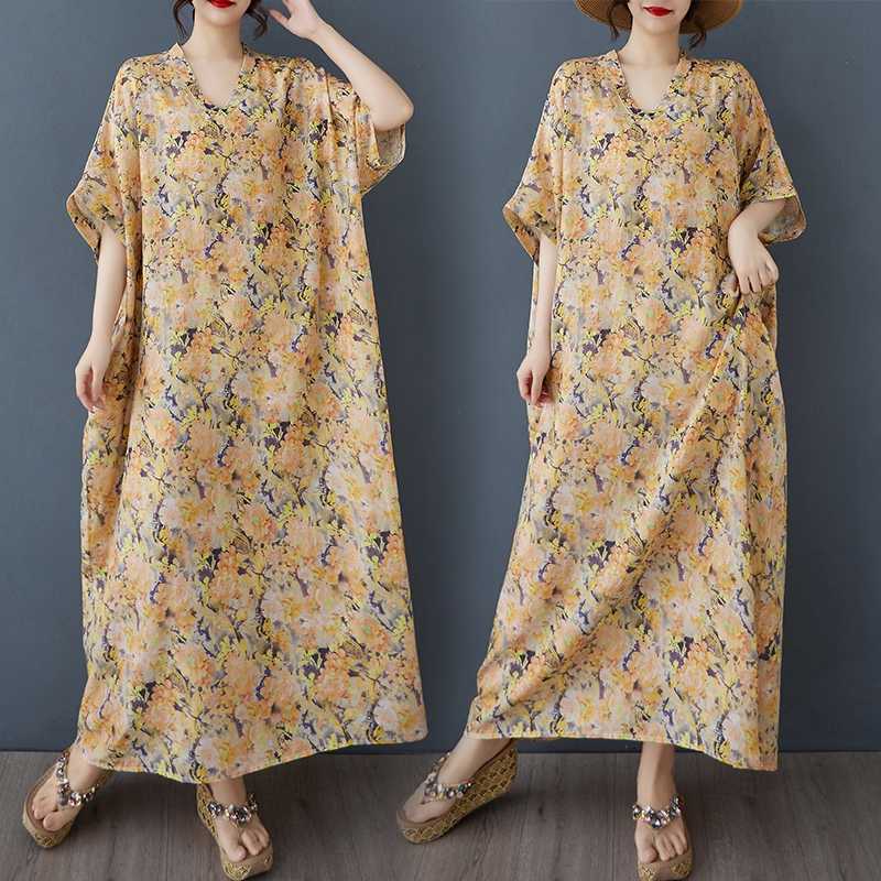 Women's Vintage Long Dress with Cotton and Linen Patterns