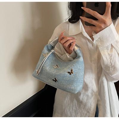 Borsa a mano con fiocco alla moda 2025 estate nuova borsa a spalla in denim borsa a tracolla trendy