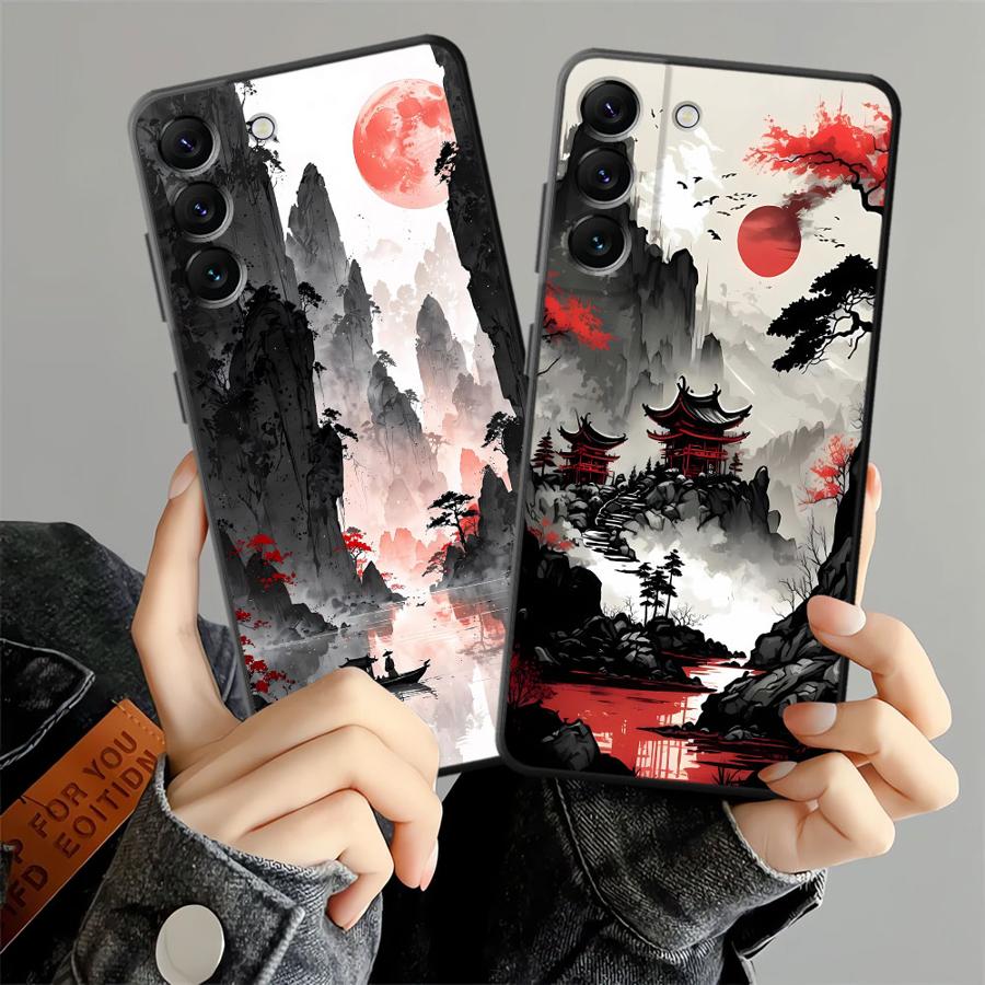Case for Samsung Galaxy A15 A04 A05 A50 A16 A40 A70 A13 A20 A06 A17 A12 Funda Phone Cover Ink Art Print Japanese Landscape