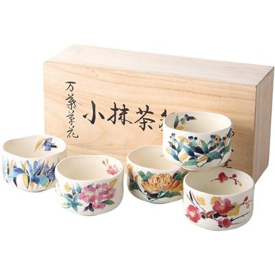 Matcha Bowl Set X X Small Matcha Bowl Set with Manyo Floral Design Ceramic Mino Ware Made In Japan Ale-net (W9.3 D9.3 H6.5cm) - - - -