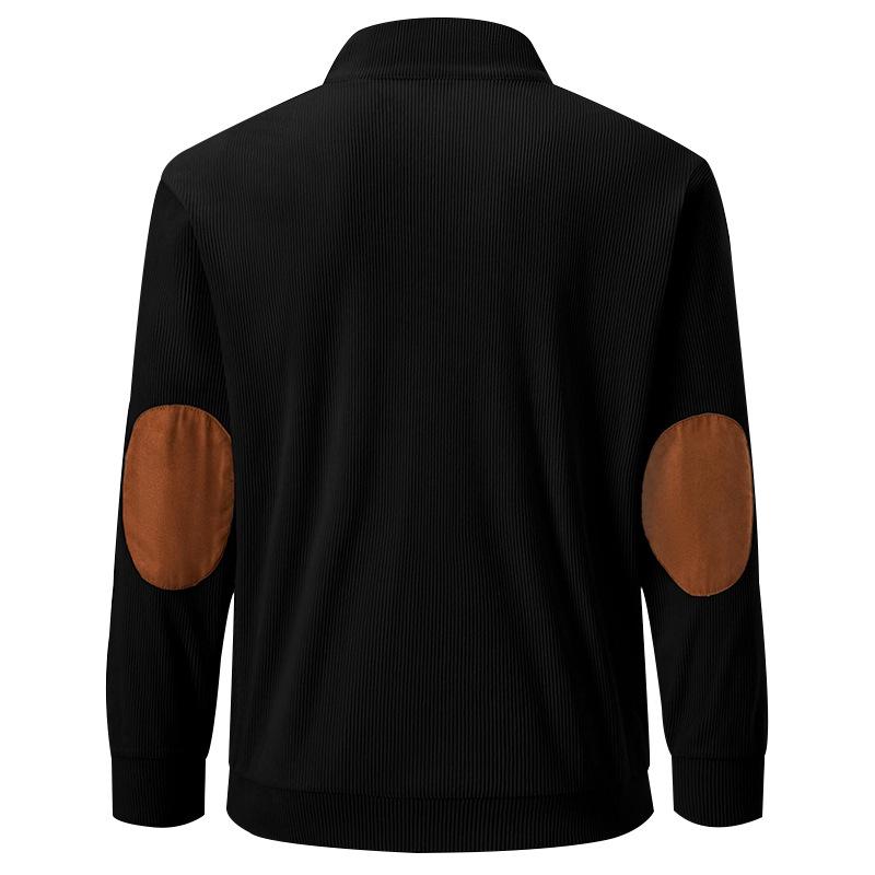 Autumn Men's Casual Stand-Collar Long-Sleeved Corduroy Sweatshirt with Pockets